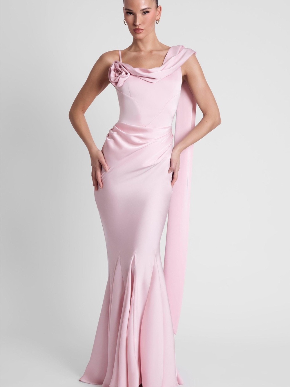 Elegant One-Shoulder Pink Evening Gown LEAU